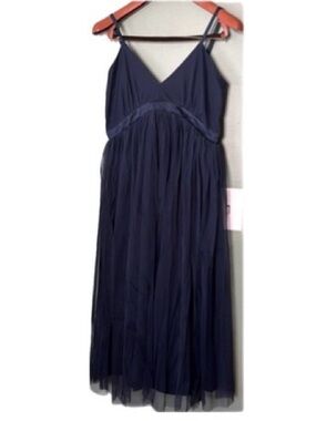 Anaya with Love navy blue tulle empire waist straps special occasion midi dress